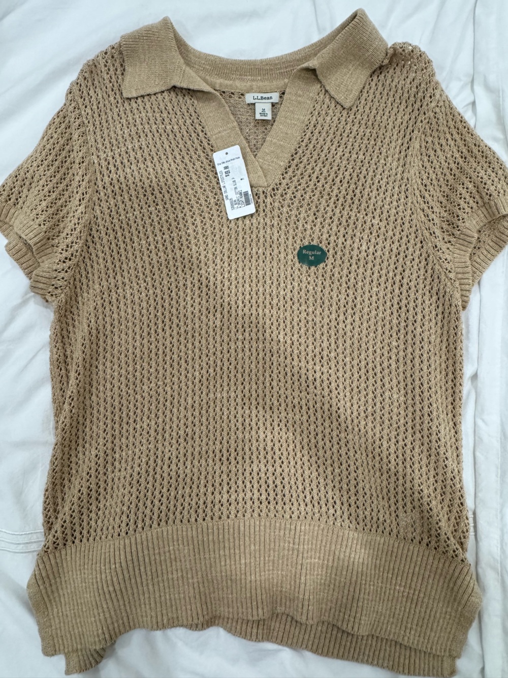 L.L. Bean Open Knit Sweater in Light Tan